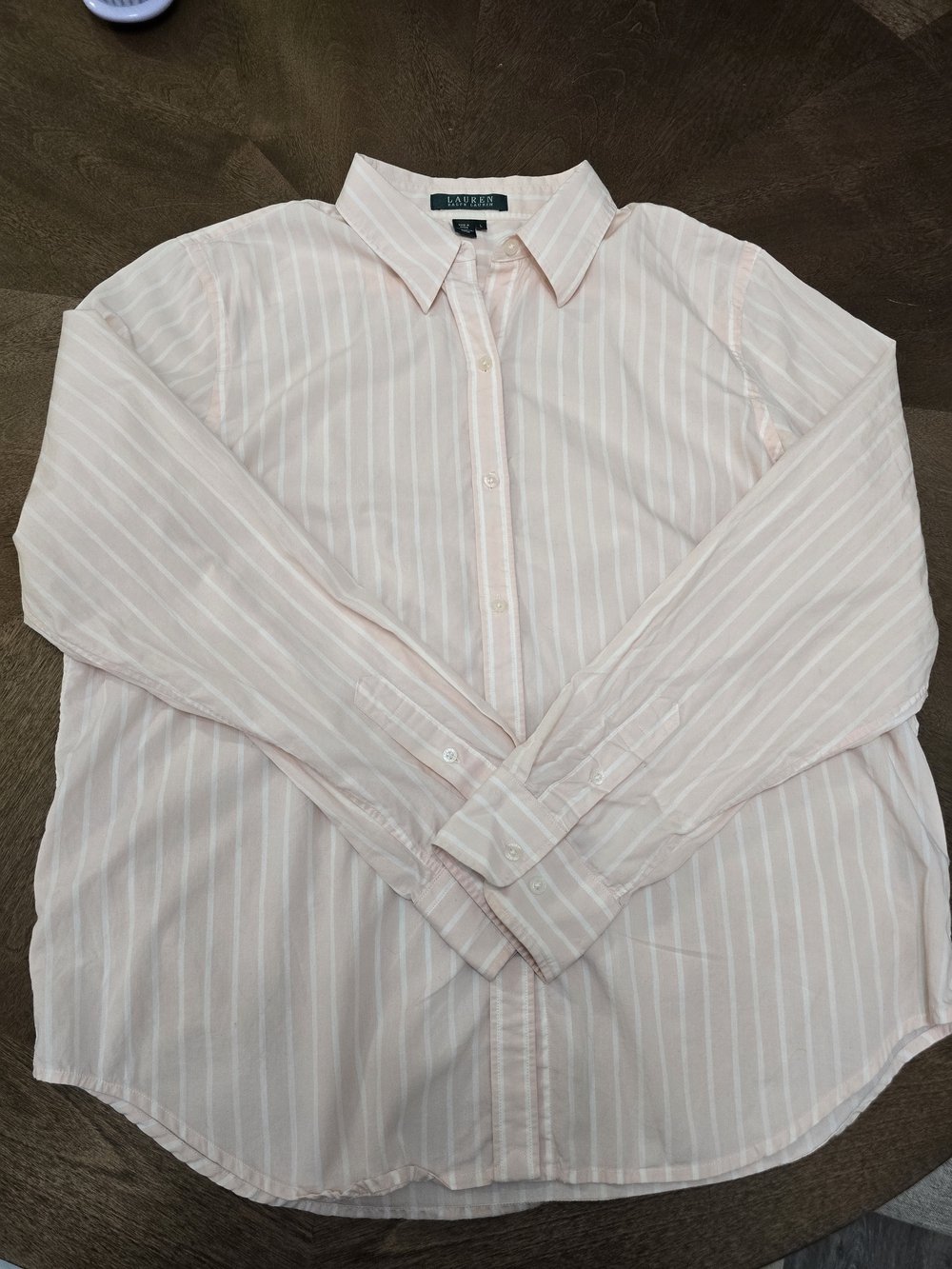 Lauren Ralph Lauren Light Pink & White Striped Button-Down Shirt Size Large Logo